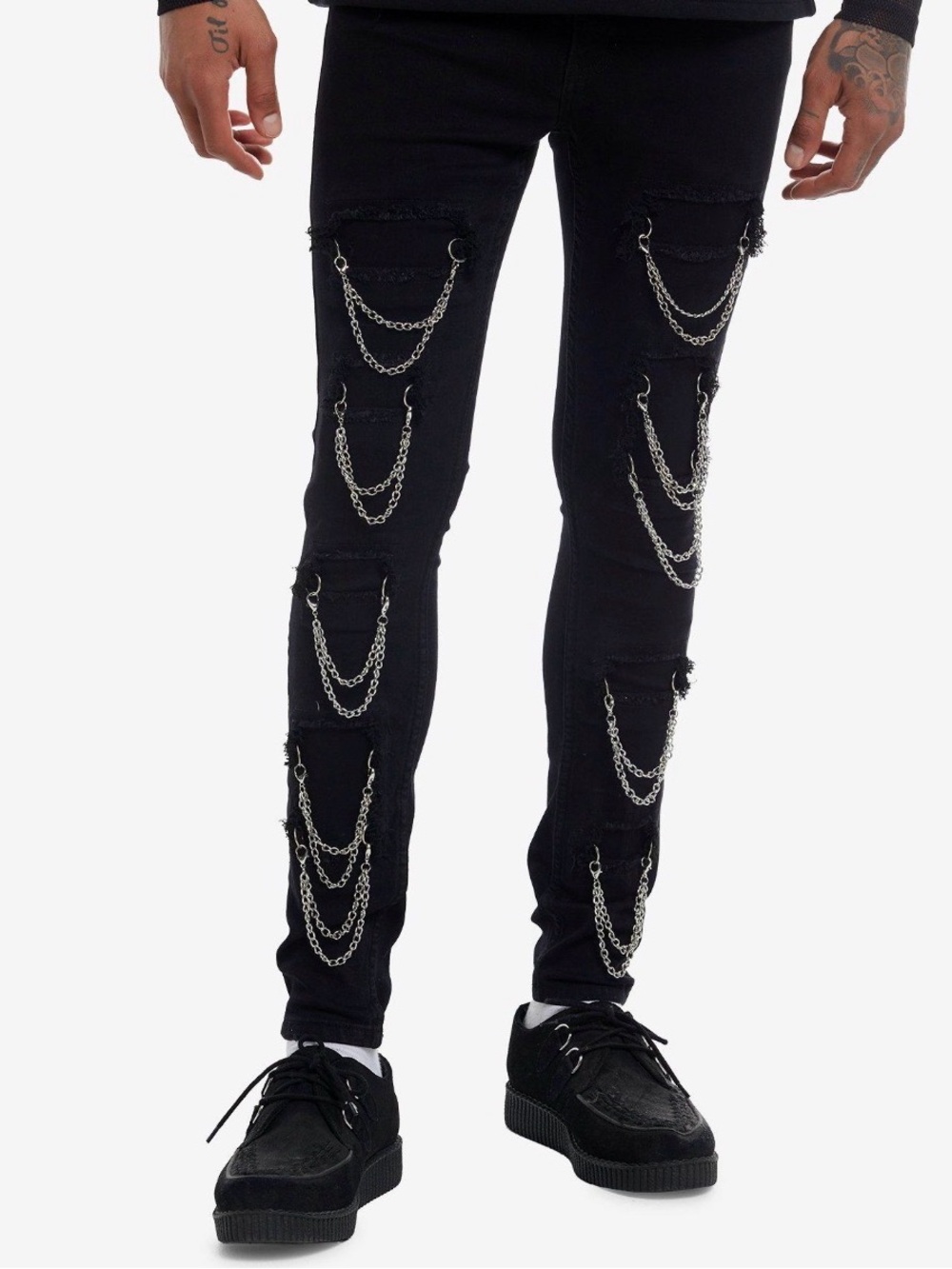 Hot Topic Goth Punk Distressed Chain Skinny Jeans 28x30